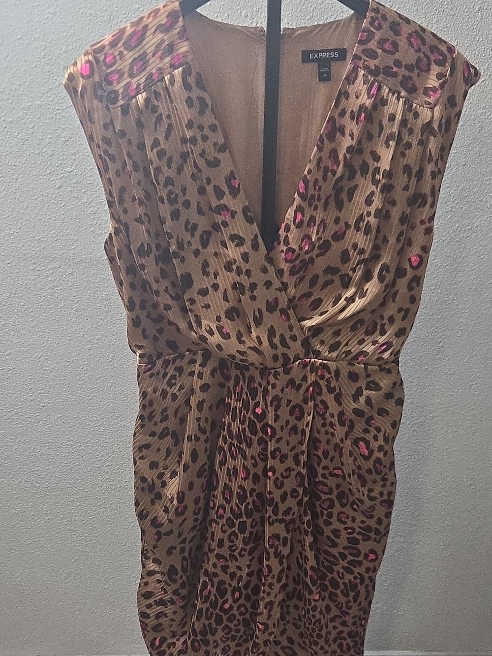 Express Leopard Print Satin Dress with Pink Accents